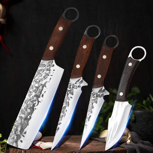 Handmade Forged Butcher Boning Knife Cleaver Meat Fruit Vegetables Kitchen Knives Stainless Steel Blade Wooden Handle Chef Knife