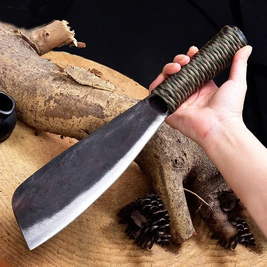 Japan all Tang hand forged sharp firewood knife, outdoor camping straight knife, jungle logging knife, wood cutting axe