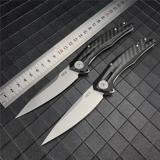 ZT 0707 Flipper Knife CPM-20CV Drop Point Blade, D2 Blade G10 Carbon Fiber Handles Outdoor Survival Folding EDC Pocket Knives