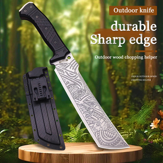 WPKOPYA DC53 Full Tang Chai Knife (Roman Totem), logging camping hiking tool knife, camping kitchen knife, farming knife