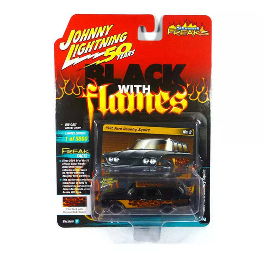 Johnny Lightning black with flames 1960 Ford country squire