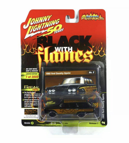 Johnny Lightning black with flames 1960 Ford country squire
