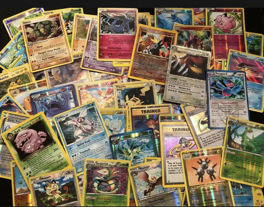 Pokemon TCG 100 Official Cards Lot 90 Commons Uncommons and Rares + 10 HOLOS