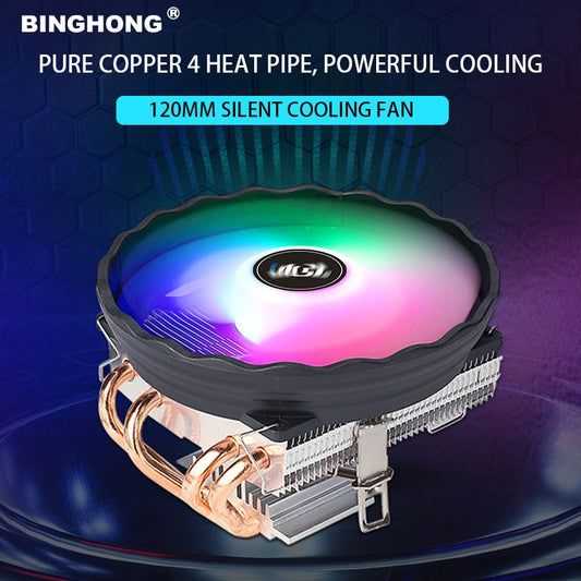 BINGHONG AM4CPU Cooler Radiator 4 Pure Copper Tube 12cm Cpu Heatsink Fan For 775 1150 1155 1356 1700 AMD AM3 Cooling Fan X79 X99