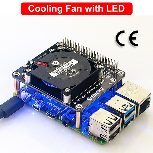 Raspberry Pi 4B GPIO Expanstion Board Cooling Fan + LED Ambient Light Turbo Fan CE Certification for Raspberry Pi 4B/3B+/3B/3A+